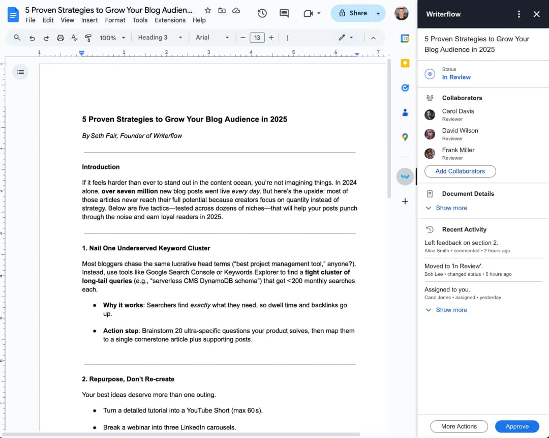 WriterFlow Google Docs Integration